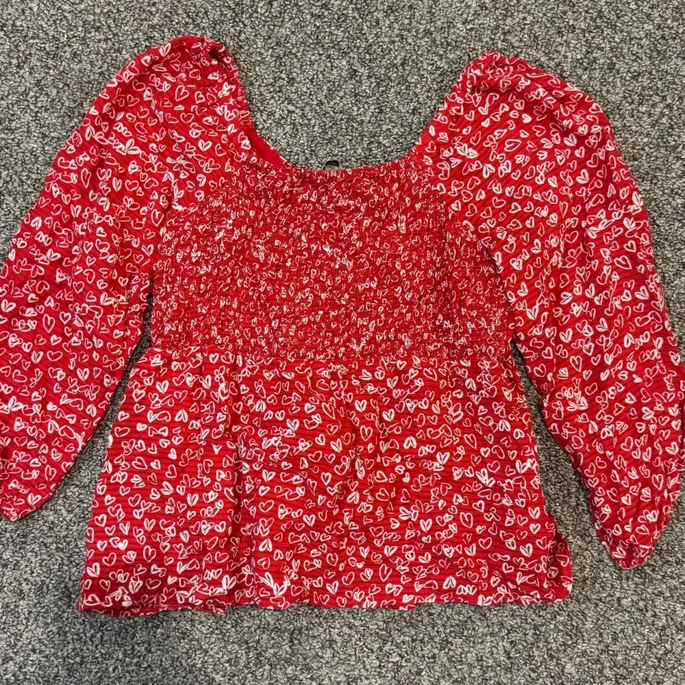 LOFT Red Top with White Heart Print - Picture 10 of 10